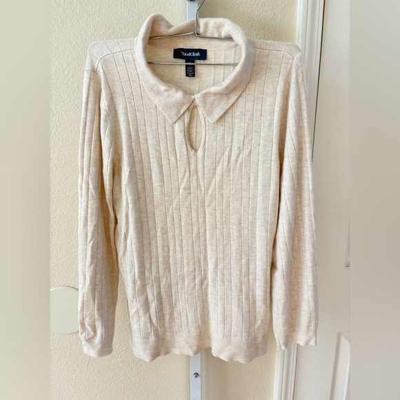 ModCloth One Good Turn Collared Keyhole Ribbed Sweater in Ivory - Size L - Picture 3 of 5